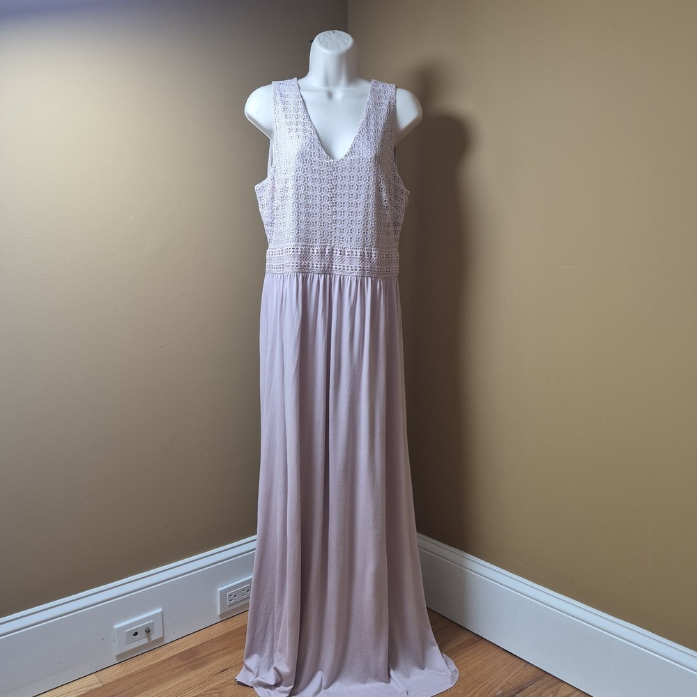 H&M Light Purple‎ Mauve Lace Sleeveless Maxi Dress V-Neck Women's Size M